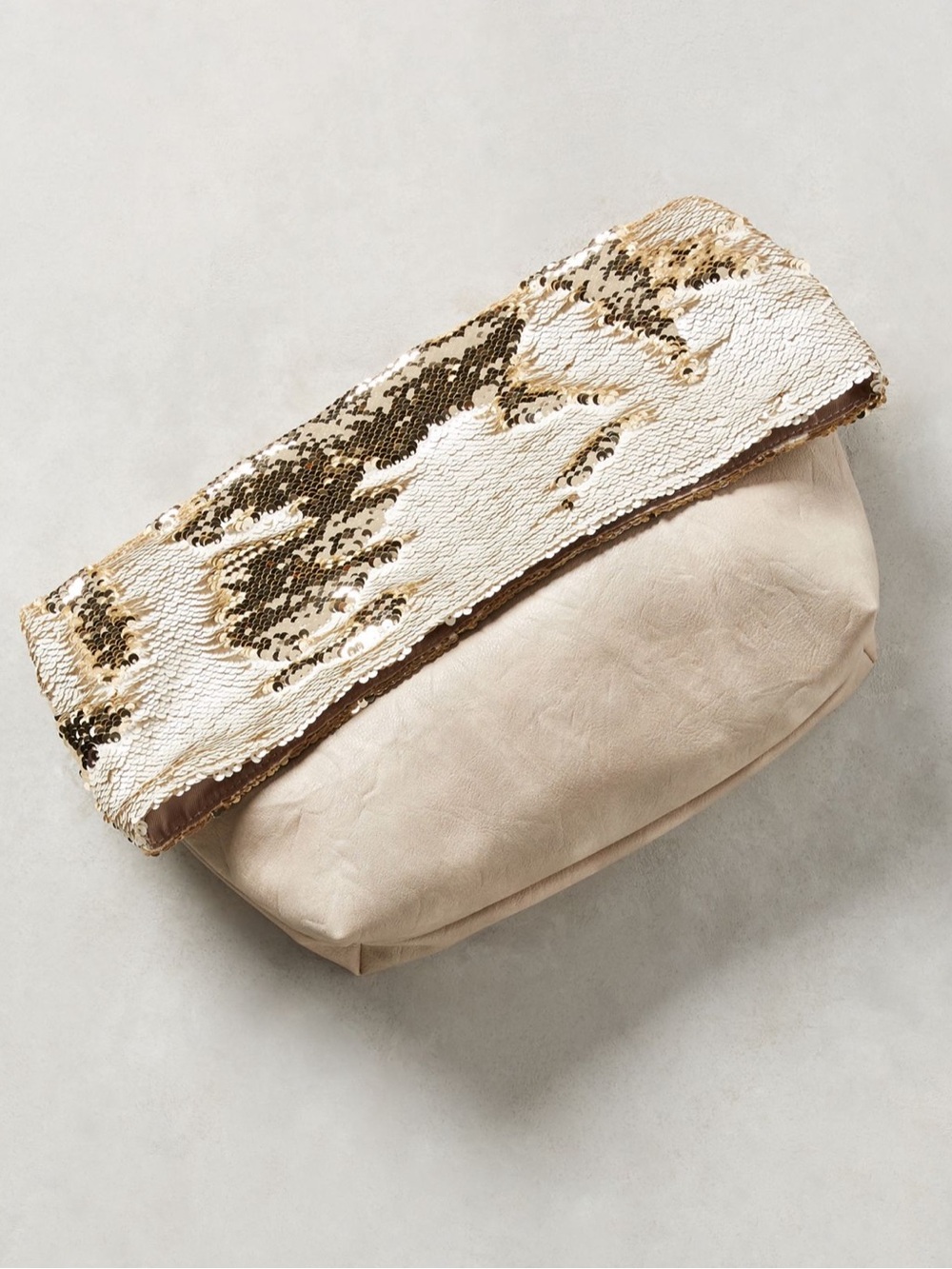 BRAND NEW Anthropologie Cream Blush Sequin Shimmer Large Foldover Clutch